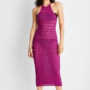 FUTURE COLLECTIVE | Crochet Vacation Resort Swim Cover Halter Midi Dress | 1X‎